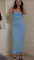 Showing off my body in a blue dress